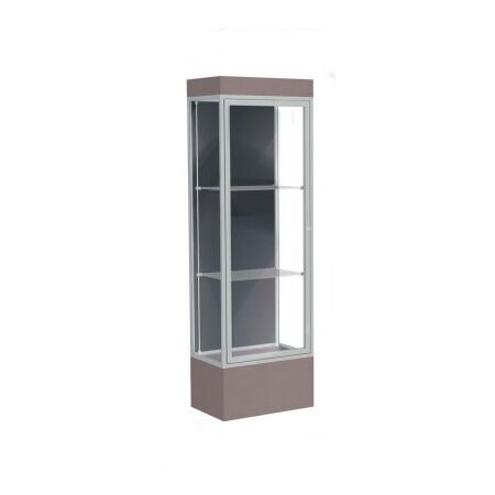 Waddell Display Case Of Ghent Edge Lighted Floor Case, Slate Back, Satin Frame, 12" Morro Zephyr Base, 24"W x 76"H x 20"D 93LFSL-SN-MZ